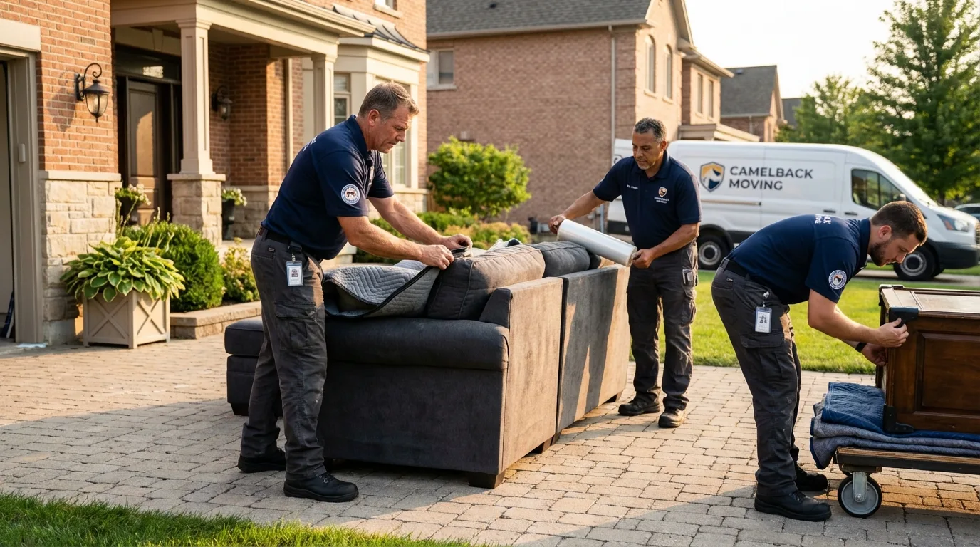 Large estate moving crew wrapping furniture in Schoolcraft, MI